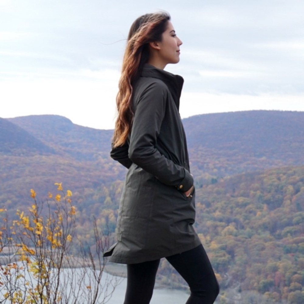 Athleta Olive Green Long Rain Coat